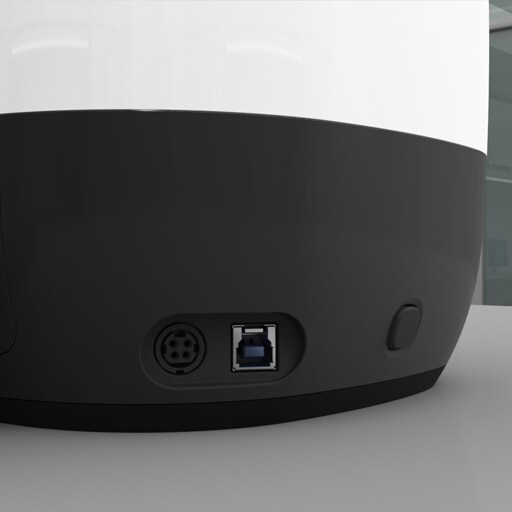 Power and USB connection locations on device