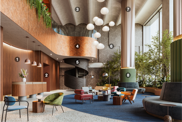 Mid-century modern lounge renovated with natural architectural finishes
