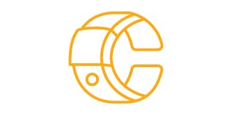 Orange lineart icon showing a curved device representing conformable tape