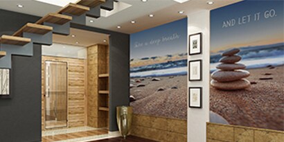 Riverbed textured 3M overlaminate used in retail space
