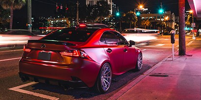 Car with Vinyl Satin Vampire Red 3M™ Wrap Film.
