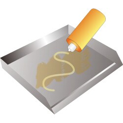 3M(TM) 思高(TM) 煎板清潔系統: 清潔作業SOP 第一步-擠：採用煎板清潔劑徹底溶解油脂與積碳