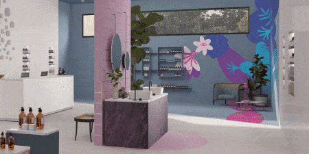 商店室內的數字渲染顯示如何應用3M薄膜以實現表面設計和功能。
