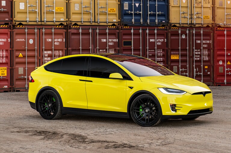 Electric SUV Wrapped in Gloss Lucid Yellow
