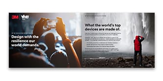 Image showing a brochure cover for 3M™ VHB™ Tapes Display Bonding, featuring a person climbing a mountain, symbolizing resilience and strength in bonding solutions.
