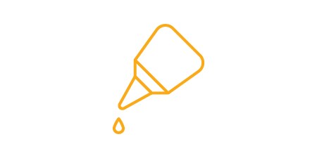 Icon of a glue bottle representing easy application with low viscosity options for gap filling.
