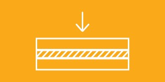 White lineart icon on an orange background representing high tensile impact and peel adhesion
