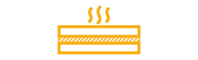 Icon of heat waves above a layered structure, indicating bonding.
