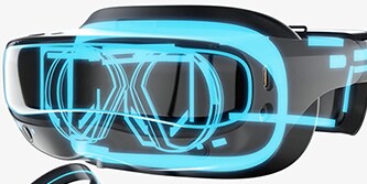 View of AR/VR headset with internal components highlighted.
