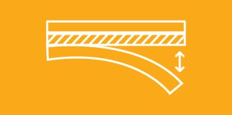 White lineart icon on an orange background representing good anti-lift and easy rework
