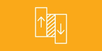 White lineart icon on an orange background representing high shear and push-out
