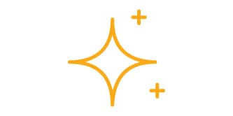 Orange lineart icon showing a start shining representing clarity