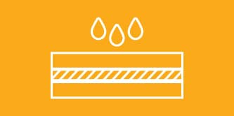 White lineart icon on an orange background representing water and temperature resistance
