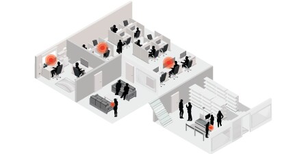 Illustration showing a floor plan with areas for viewing high-resolution content
