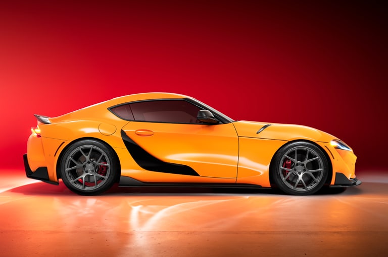 Supra Car wrapped in Orange Car Wrap
