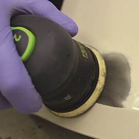 initial sanding prep of vehicle bumper