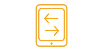 Orange lineart icon showing pulling forces on a mobile device representing stress relaxation
