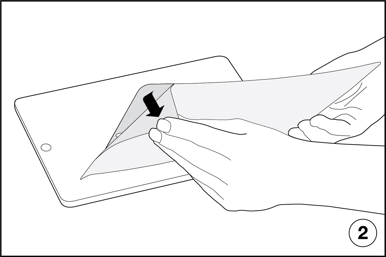 Illustration of peeling back screen protector at edge