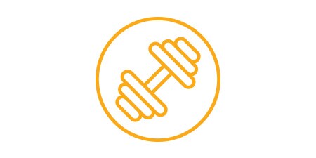 Orange dumbell icon in circle
