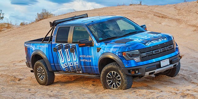 Large Ford truck wrapped in iJ180mC print wrap film.
