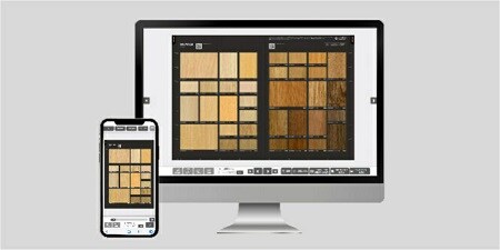 顯示數位互動樣本書的電腦和智慧手機。
