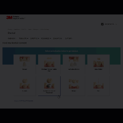 Cursor navigating the 3M cement selector tool